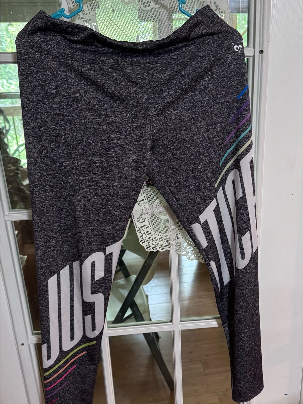 Justice Heathered Gray athletic Leggings with Multicolor Stripe Accents size 20